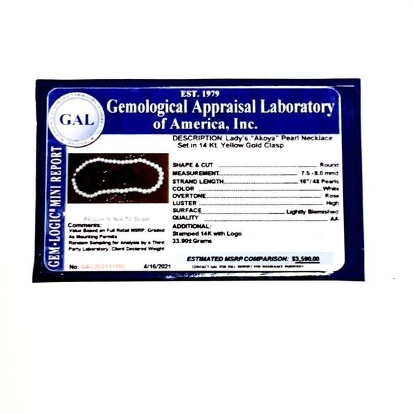 Akoya Pearl Necklace 14k Yellow Gold 16" 8 mm Certified $3,590 113102 - Picture 8 of 8